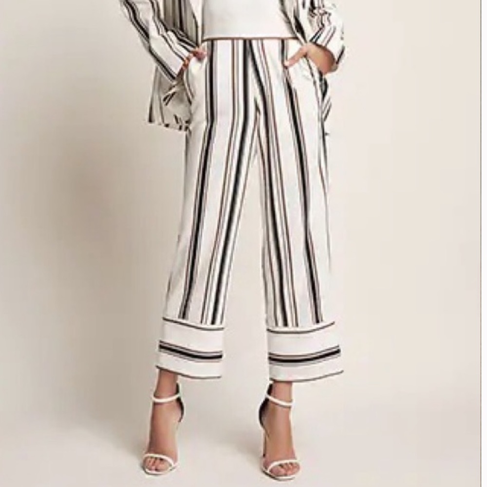 Cropped Striped Flowy Trouser Pants